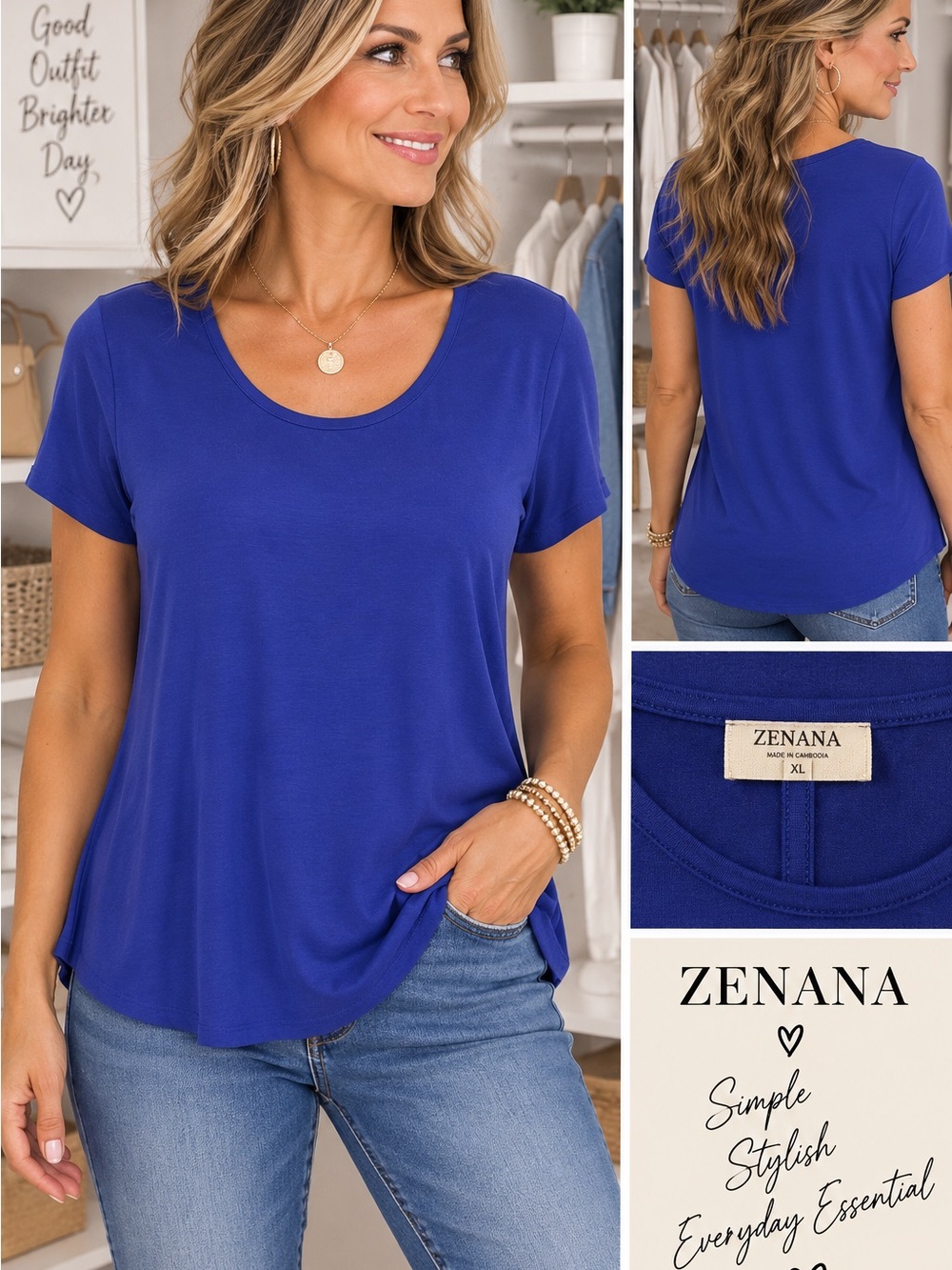 Zenana Outfitters Royal Blue Scoop Neck Short Sleeve Tee